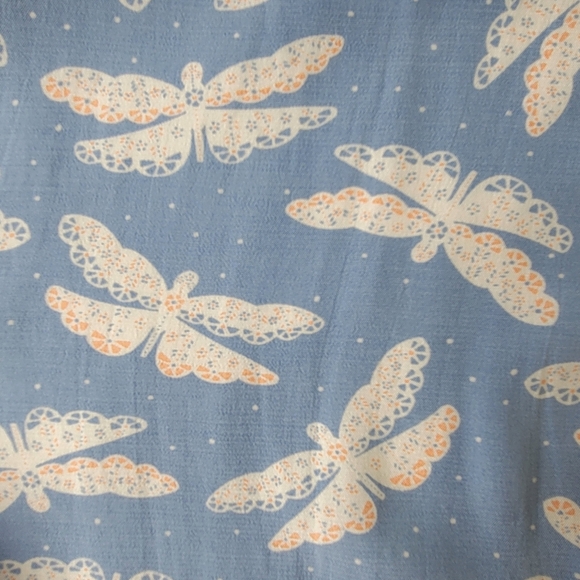 Loft Midi Dress Size 8 Blue Dragonflies Cap Sleeve 12 Inch Slit Back Zip Viscose - Picture 5 of 11